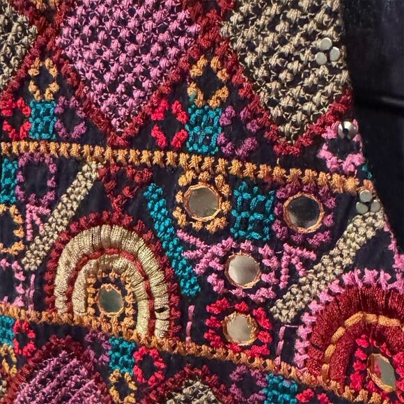 Soft Surroundings Iskra Blue Embroidered Tunic Blouse Boho Top Tassel Size S - Picture 4 of 7